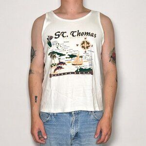 Vintage 90s St Thomas US Virgin Islands Map Summer Beach Travel Tank Top XL